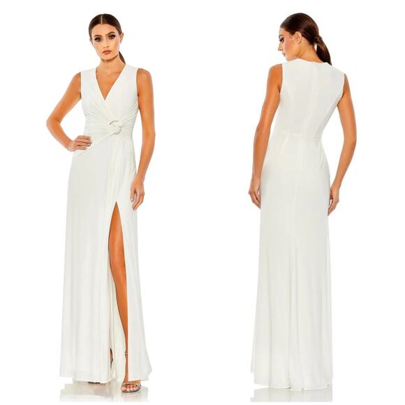 Mac Duggal Dresses & Skirts - Mac Duggal NWT Draped Side Knot Jersey Gown Rhinestone Ring White Size 22 *Flaw*